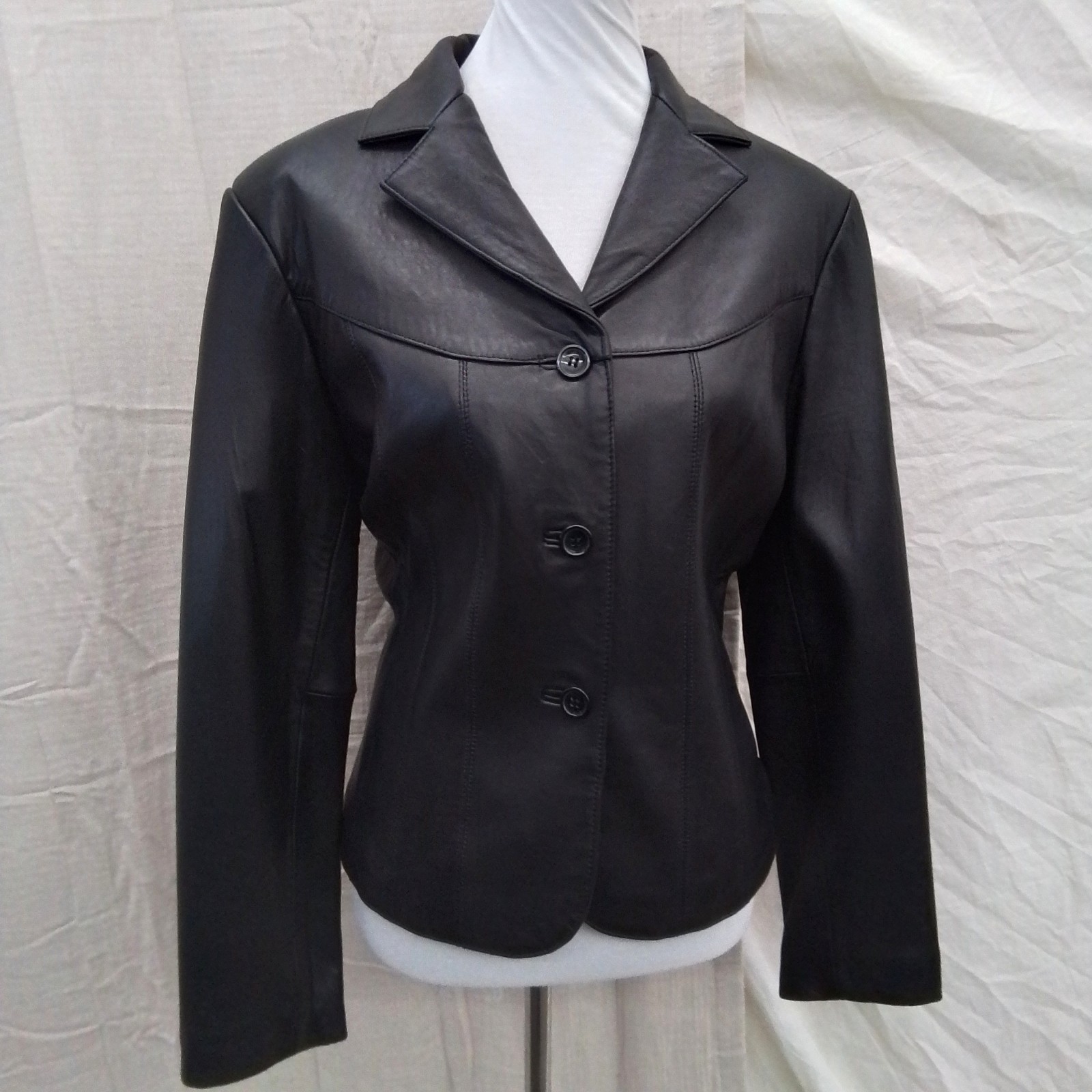 Vintage black leather button down jacket by Basix by Jacob Stevens