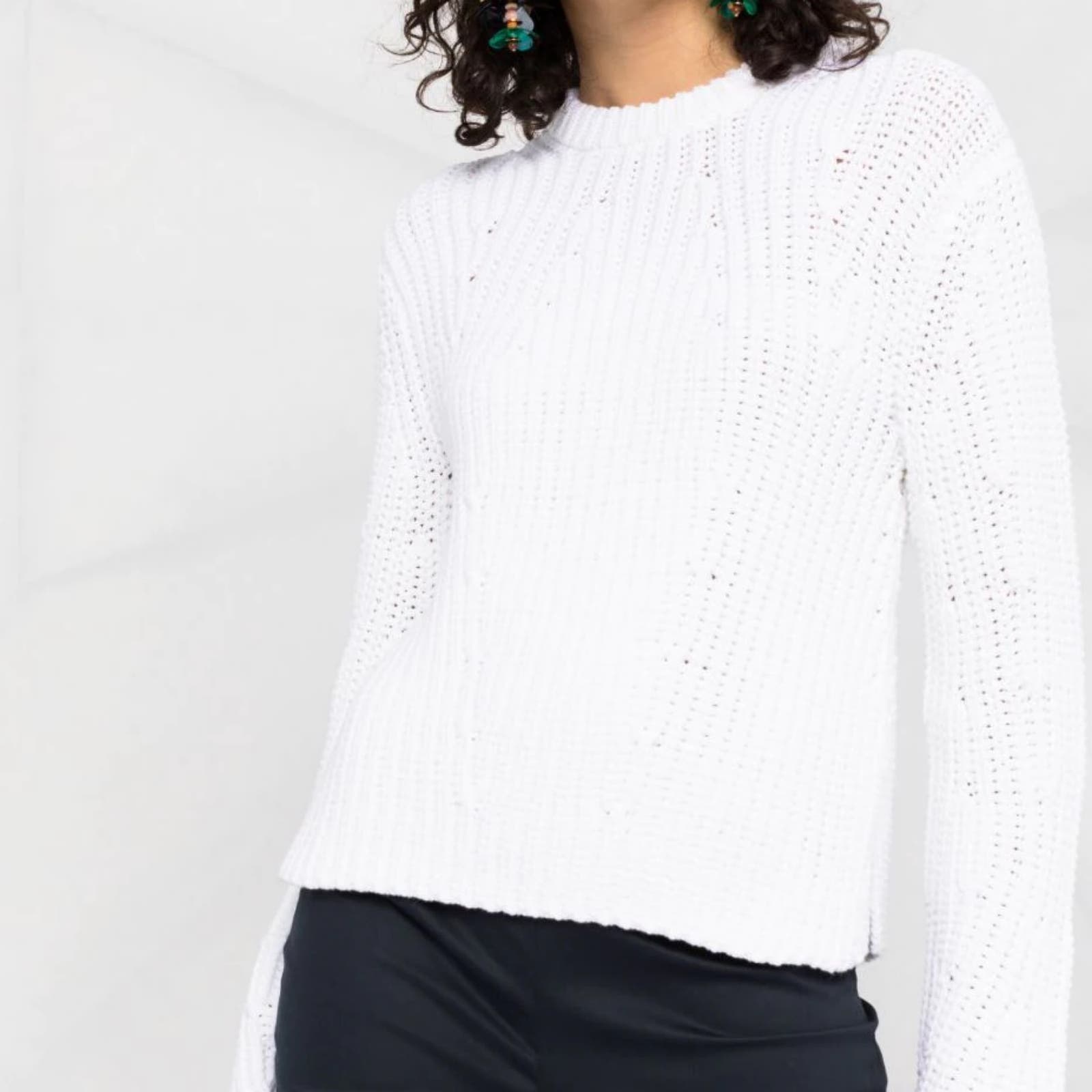 Vince NWT Chunky Ribbed Knit Jumper Sweater White Size XL Crew Neck Side Slits