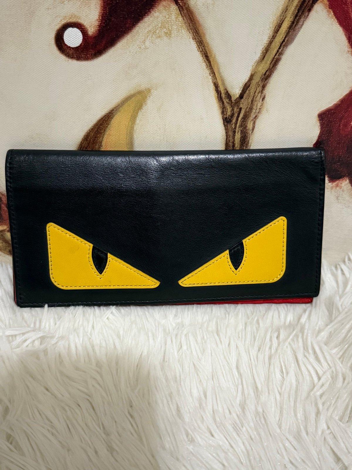 Fendi Black Leather Monster Eyes Bifold Long Wallet