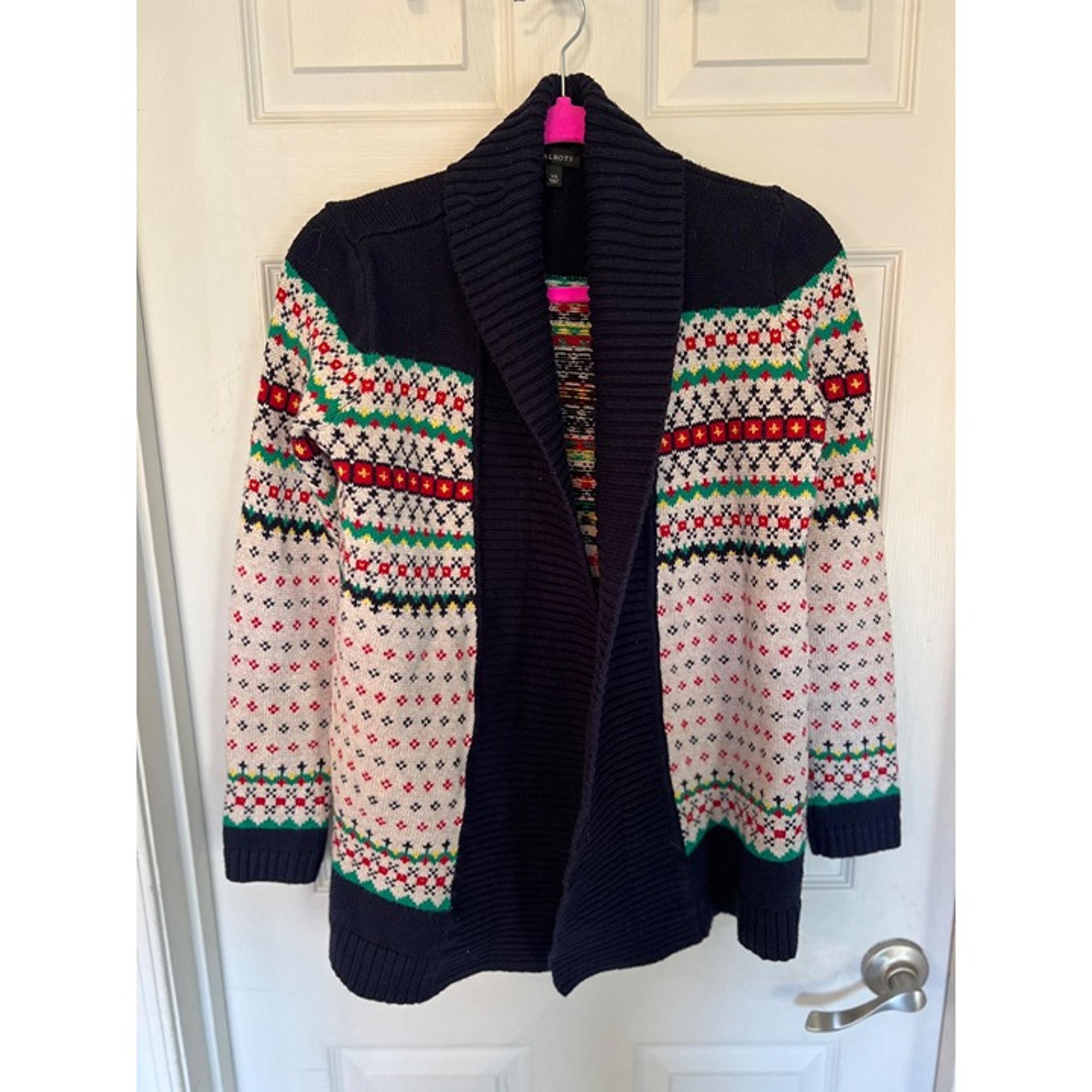 Talbots Multi-Color Cotton Blend Knit Open Cardigan Sweater Size XS
