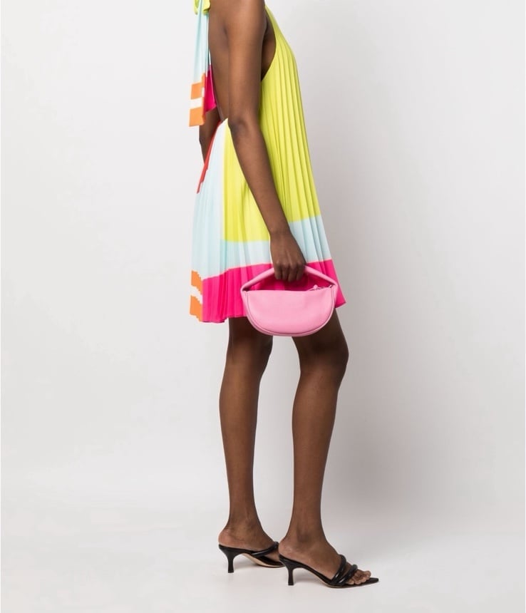 By Far pink genuine leather handbag with the silver chain