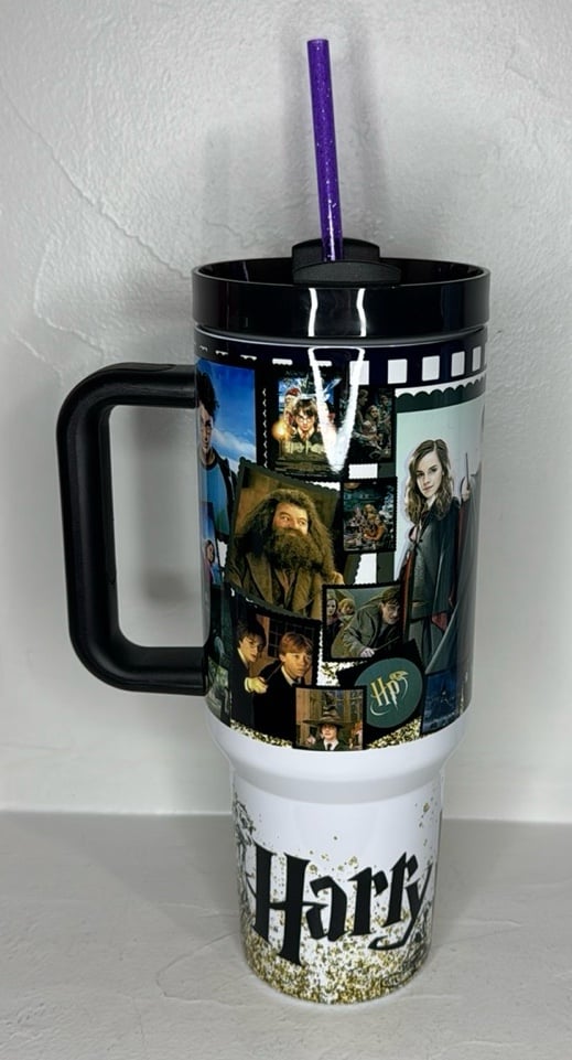 Harry Potter Stanley dupe cup w lid & purple sparkly straw