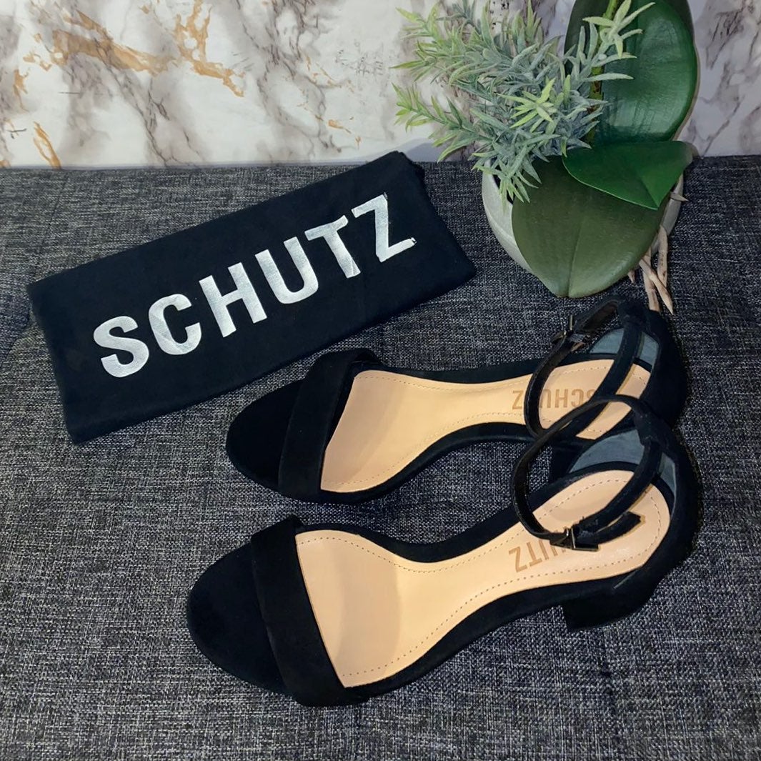 SCHUTZ Chimes Black Ankle Strap Sandals