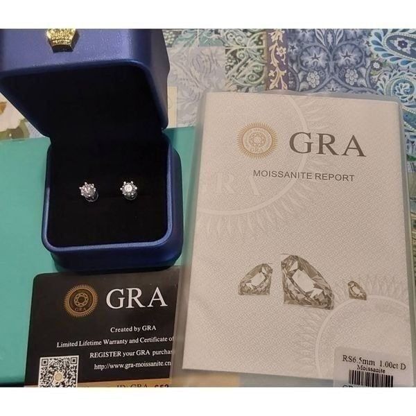 CERTIFIED 1 Ct. Brilliant Round Genuine Moissanite Stud Earrings~18K/925SS