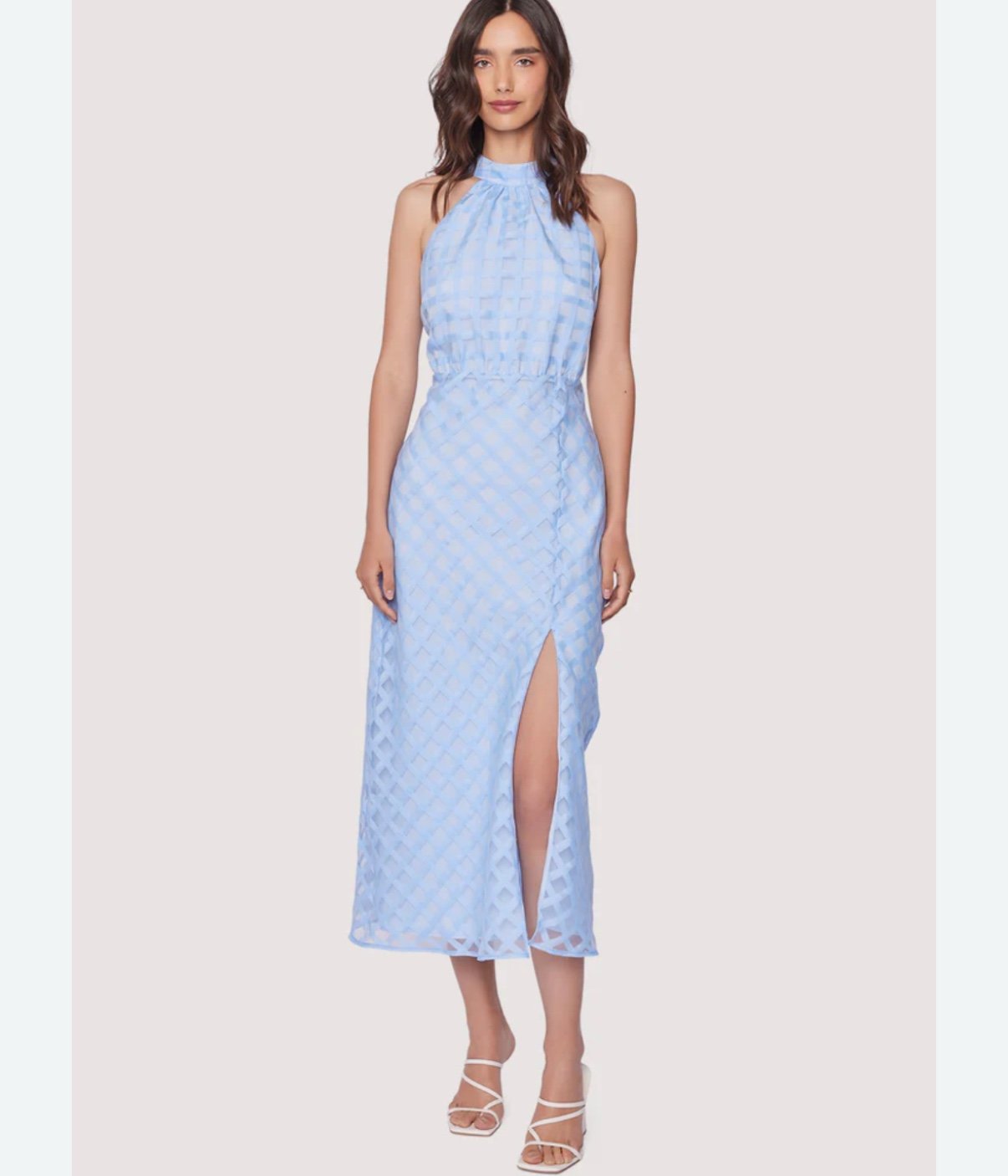 NEW Lost + Wander High Tide Maxi Dress Plaid Blue Summer Halter Dress Womens XS