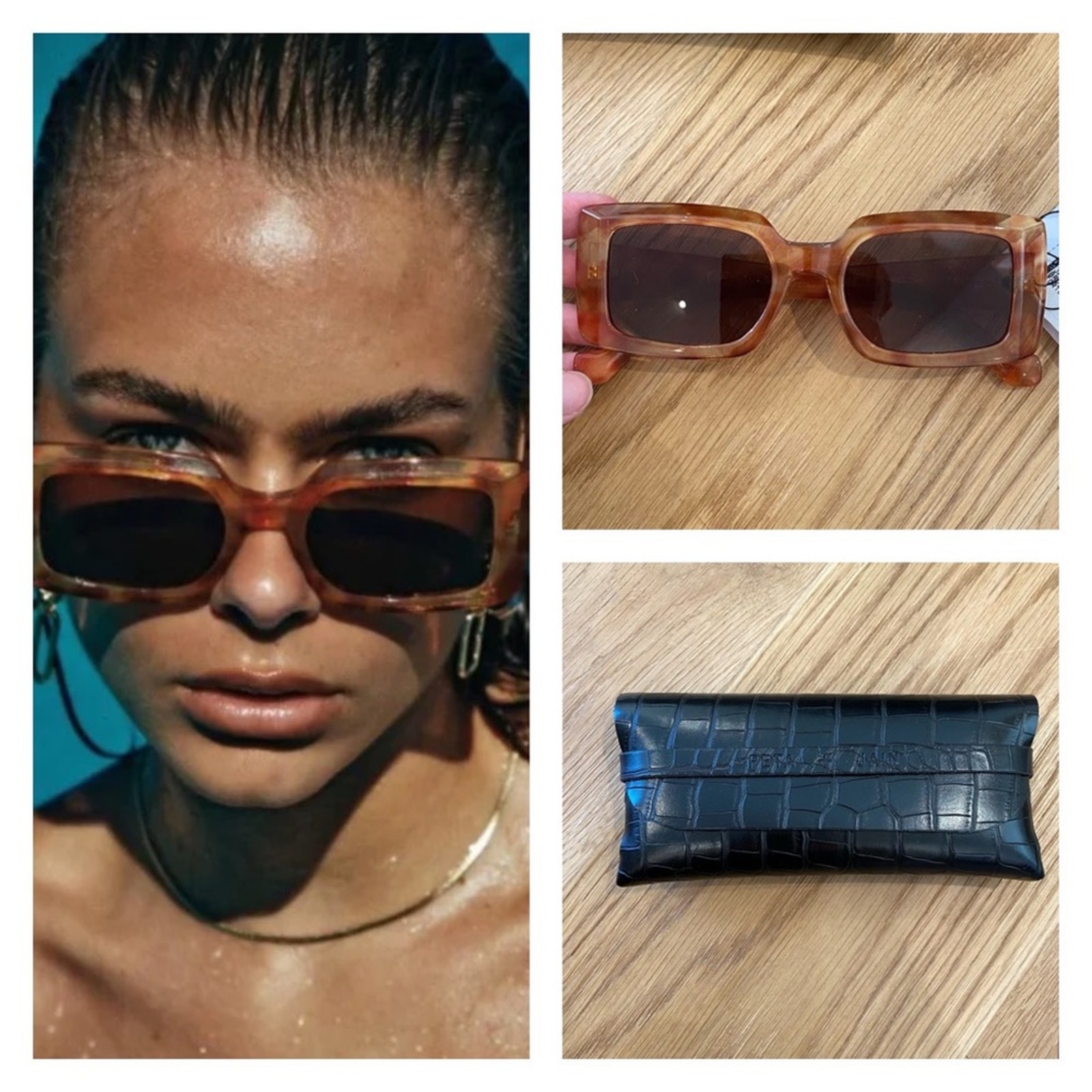Peta + Jain Lopez Rectangle Sunglasses Tortoiseshell Frame Brown Lenses