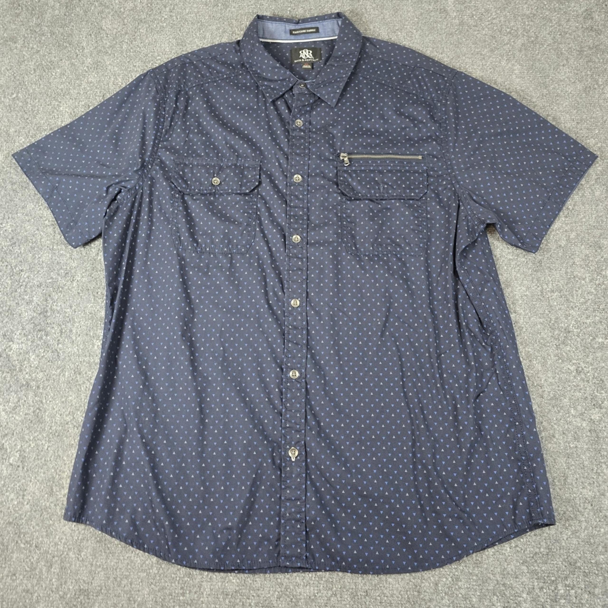 Rock Republic Shirt Mens XL Blue Button Up Short Sleeve Adult Triangle