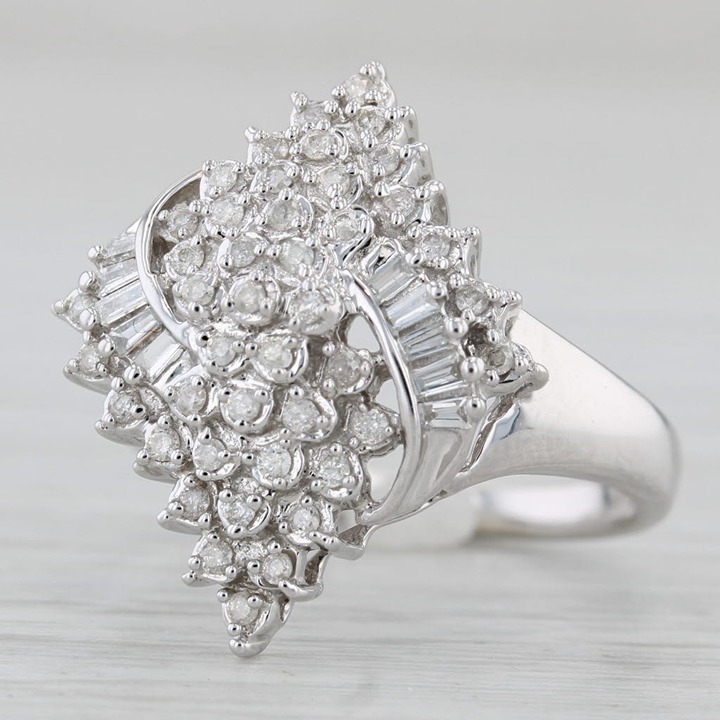 0.75ctw Diamond Cluster Cocktail Ring 14k White Gold Size 7.25