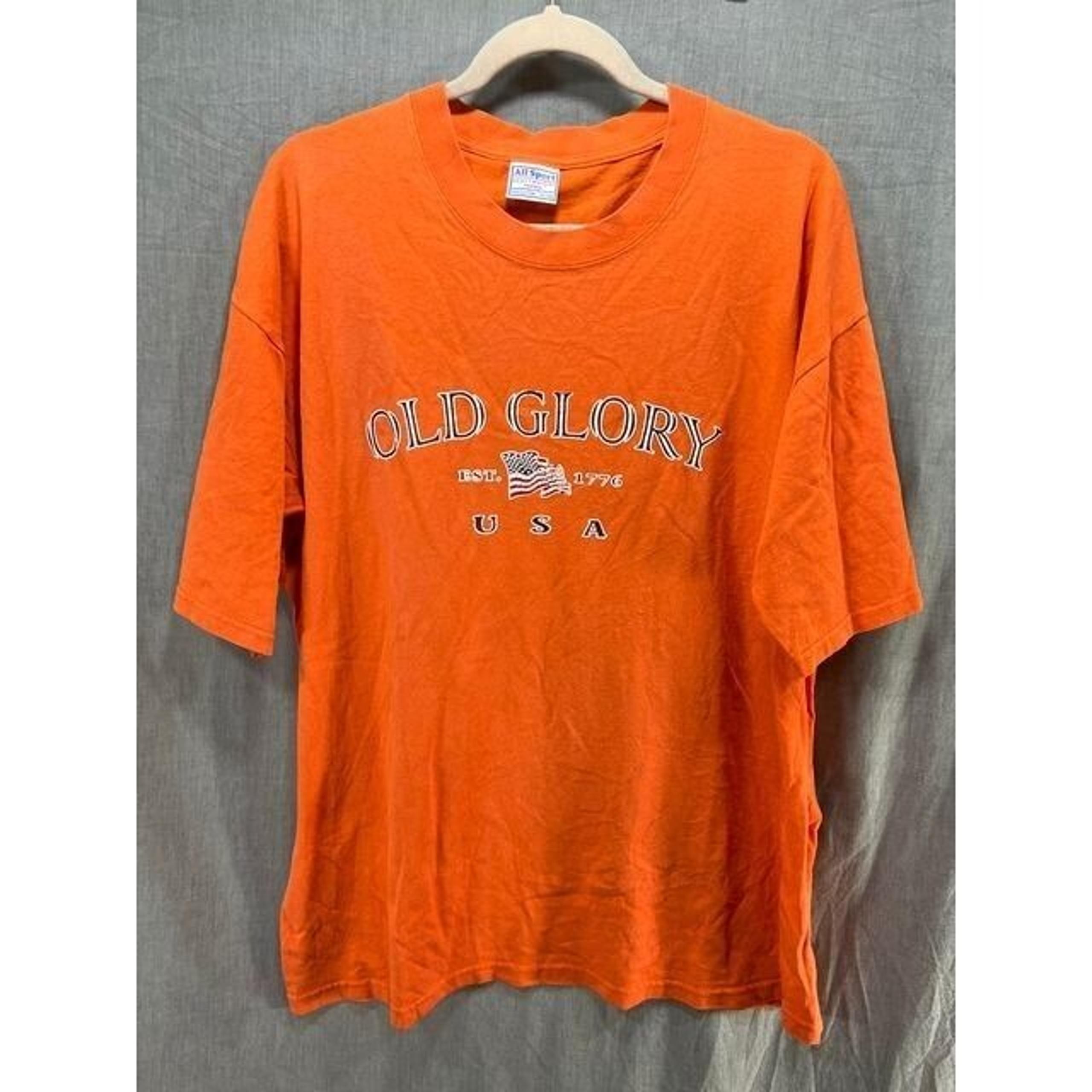 VTG Old Glory USA Shirt Adult Extra Large Orange Short Sleeve Pullover Tee Mens