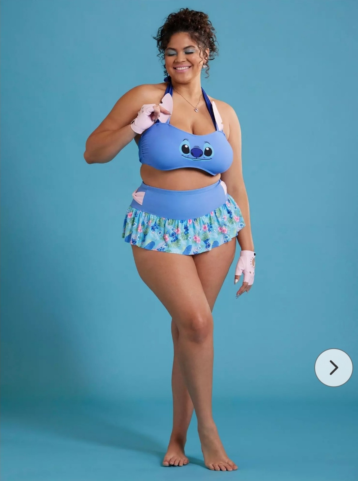 Disney Lilo & Stitch Face Halter Swim Top & Skirted Swim Bottoms Plus Size