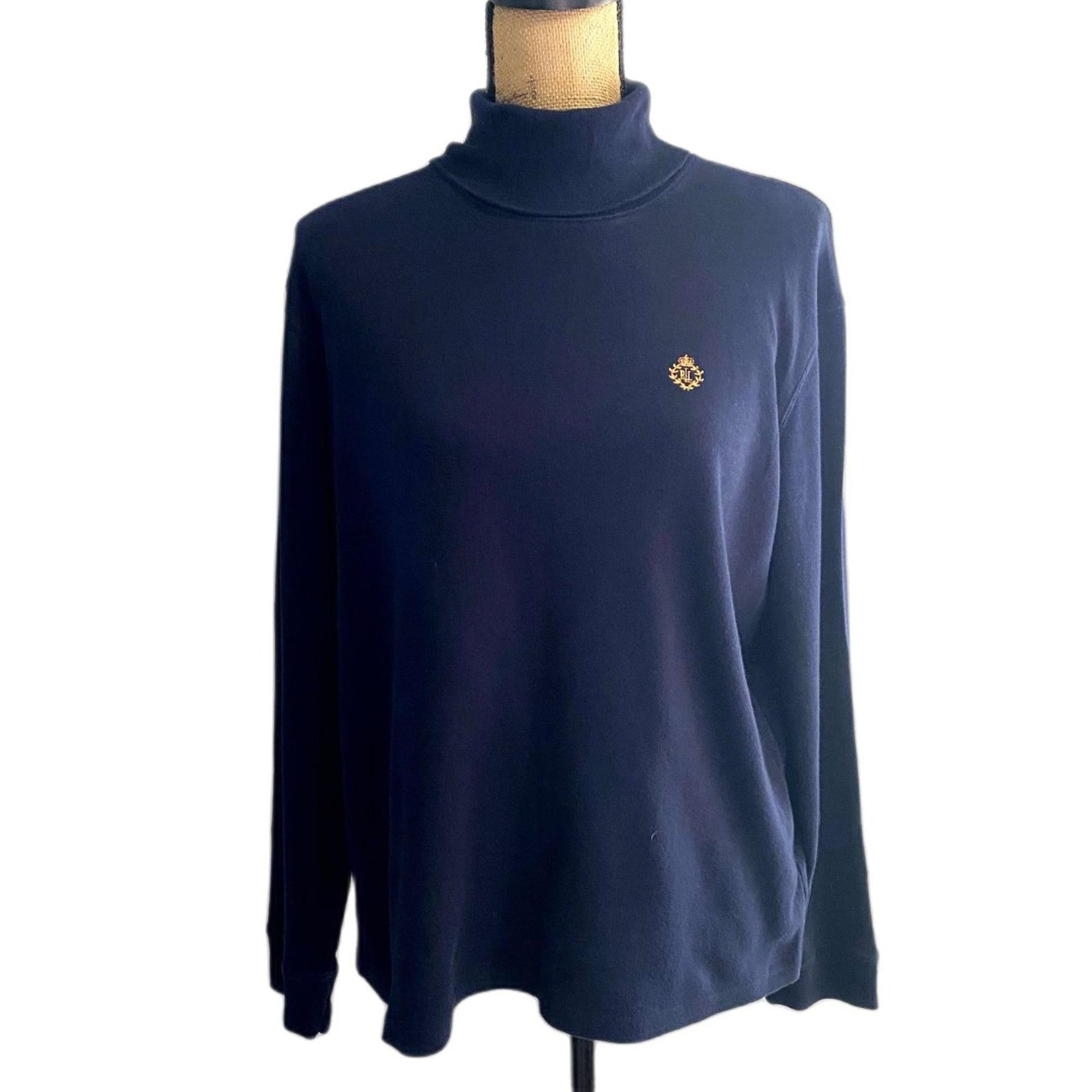 Lauren Ralph Lauren Small Crest Turtleneck Navy Blue Preppy Women's Size XL
