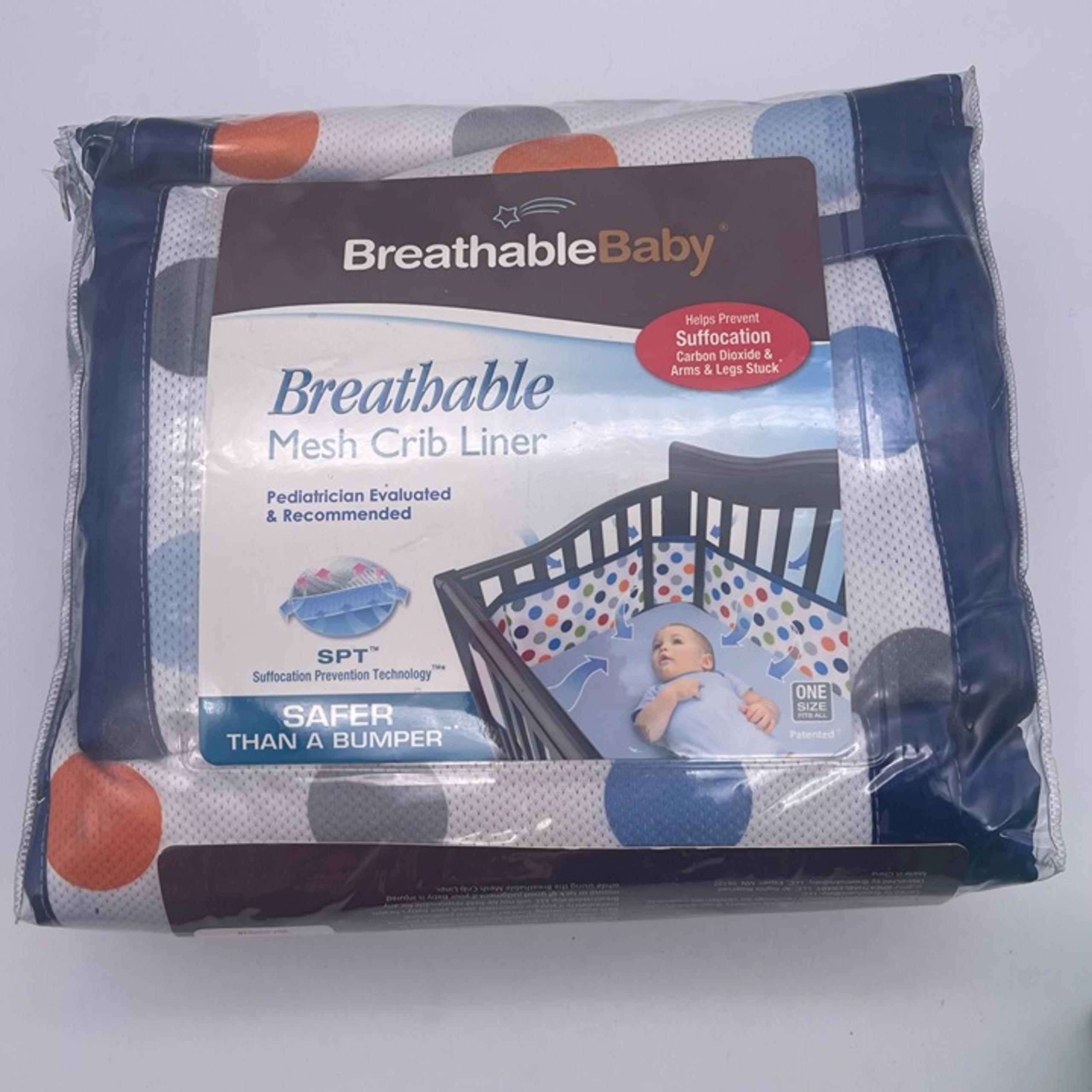BreathableBaby Breathable Mesh Crib Liner Boy Blue Polka Dot NEW
