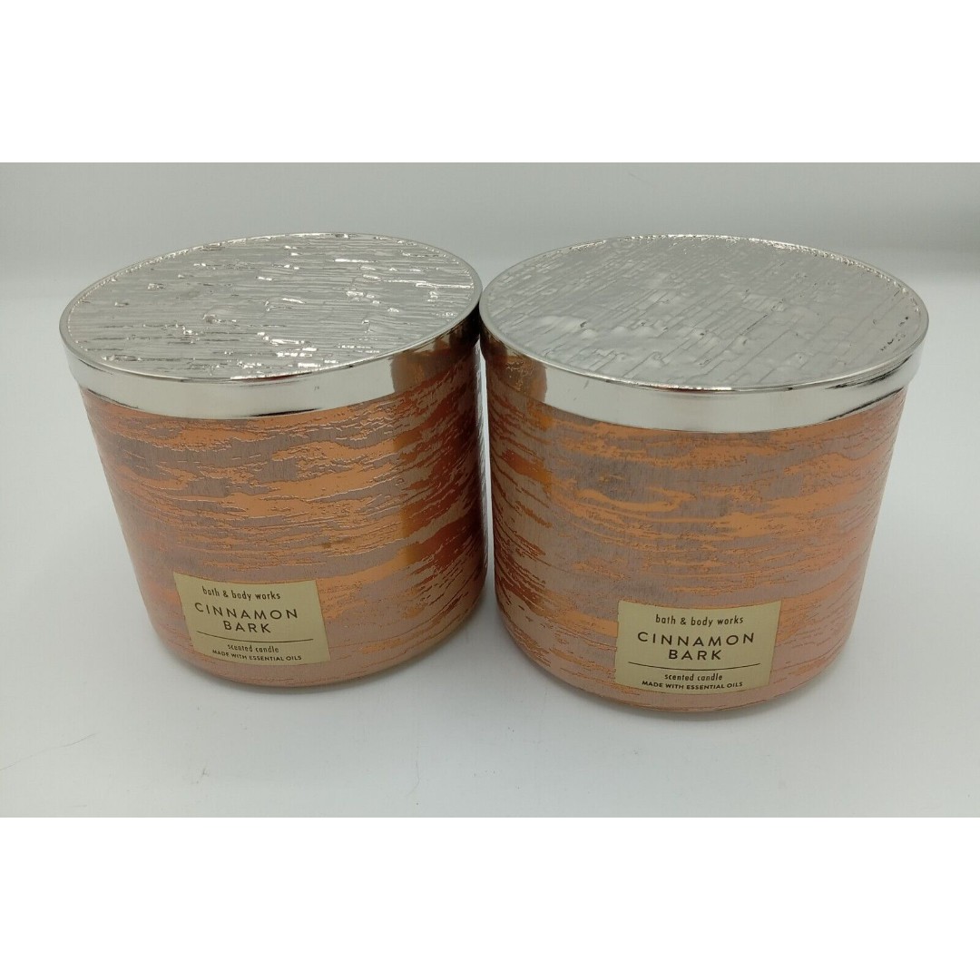 Lot Of 2 Bath & Body Works CINNAMON BARK 3 Wick 14.5 Oz Scented Candle