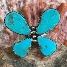 Turquoise Butterfly Adjustable Sterling Silver Adjustable Ring