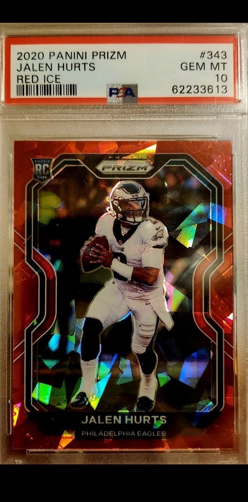 2020 Panini Prizm Jalen Hurts RED ICE RC ROOKIE CARD PSA 10 #343 Eagles