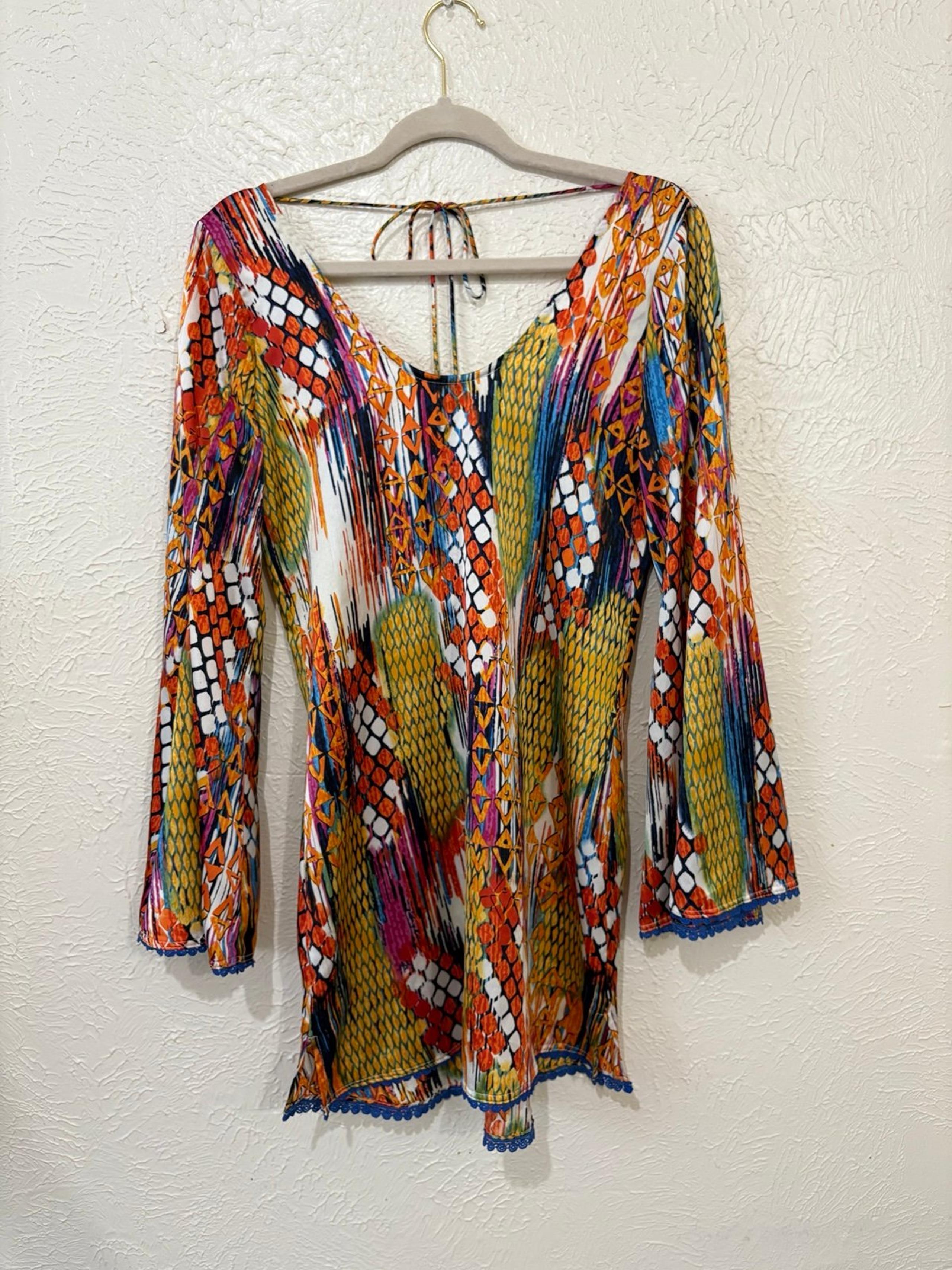 LUXXEL women’s  multicolored pattern mini Dress with bell sleeves size small