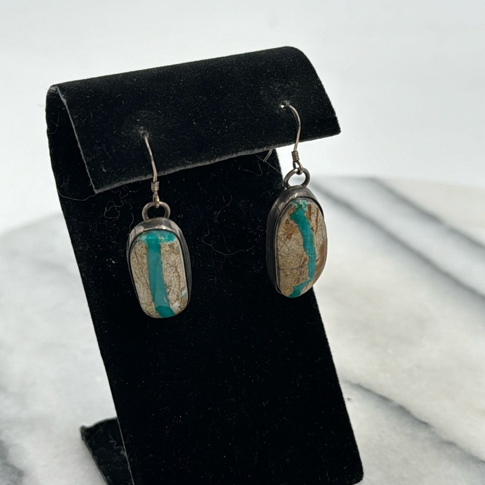 Boulder turquoise stone oval sterling silver earrings