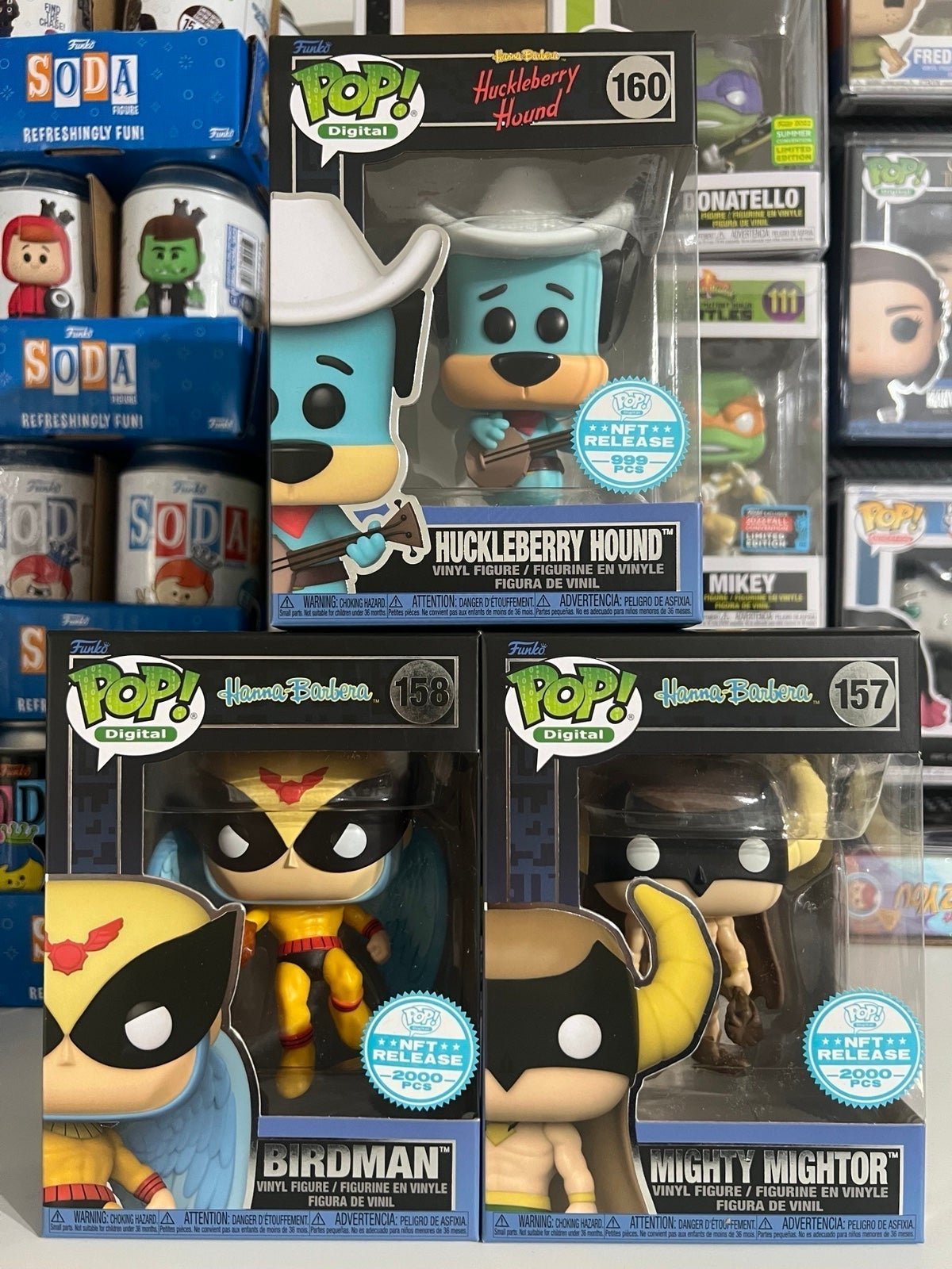 Funko Pop NFT Hanna Barbera (2) Mighty Mightor - Huckleberry Hound - Birdman