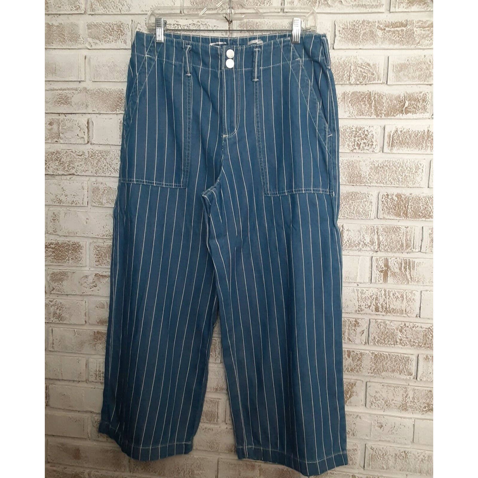Seven 7 Wide Leg Crop Jeans sz 8 high rise stripe