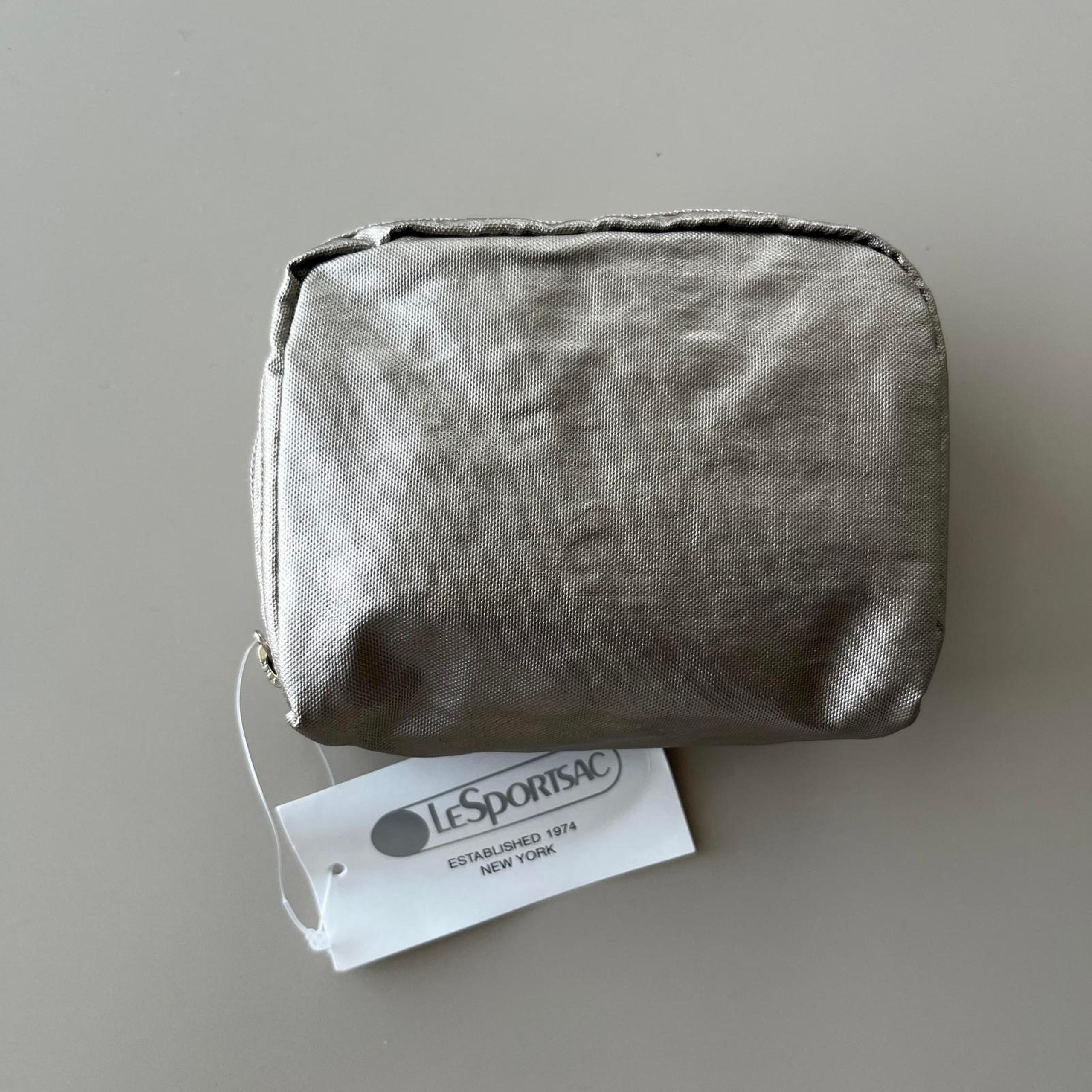 Lesportsac Silver Small Square Cosmetic Bag NWT