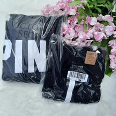NEW (L) VS PINK High Waist Legging in black with white stripe + Hooded Pullover