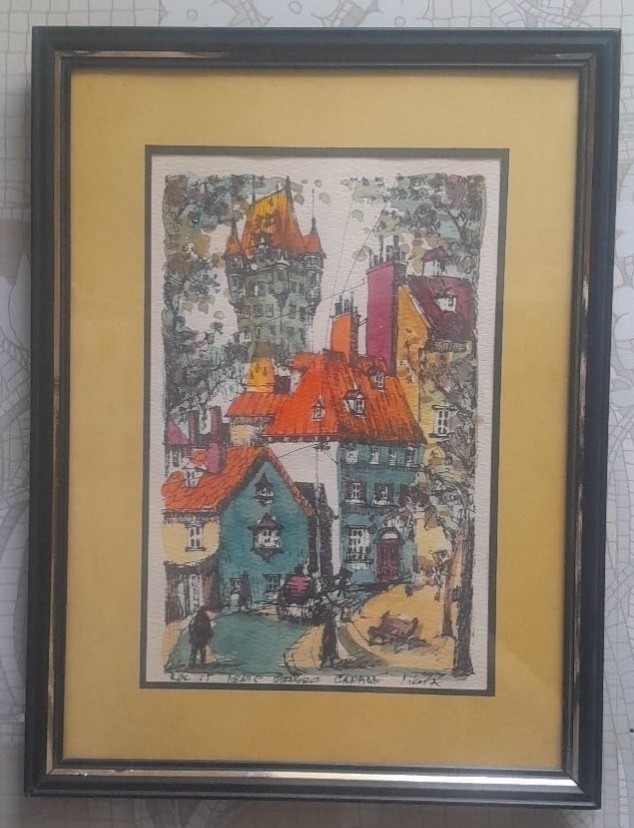 RUE DU TRESOR QUEBEC CANADA ORIGINAL WATERCOLOR PAINTING ARTIST SIGNED NICOLAS