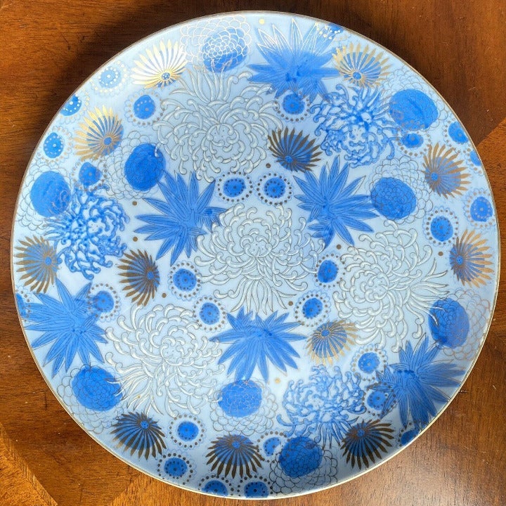 Imperial Ware Japanese Porcelain Large serving bowl Blue and 14K Gold 12 in.
