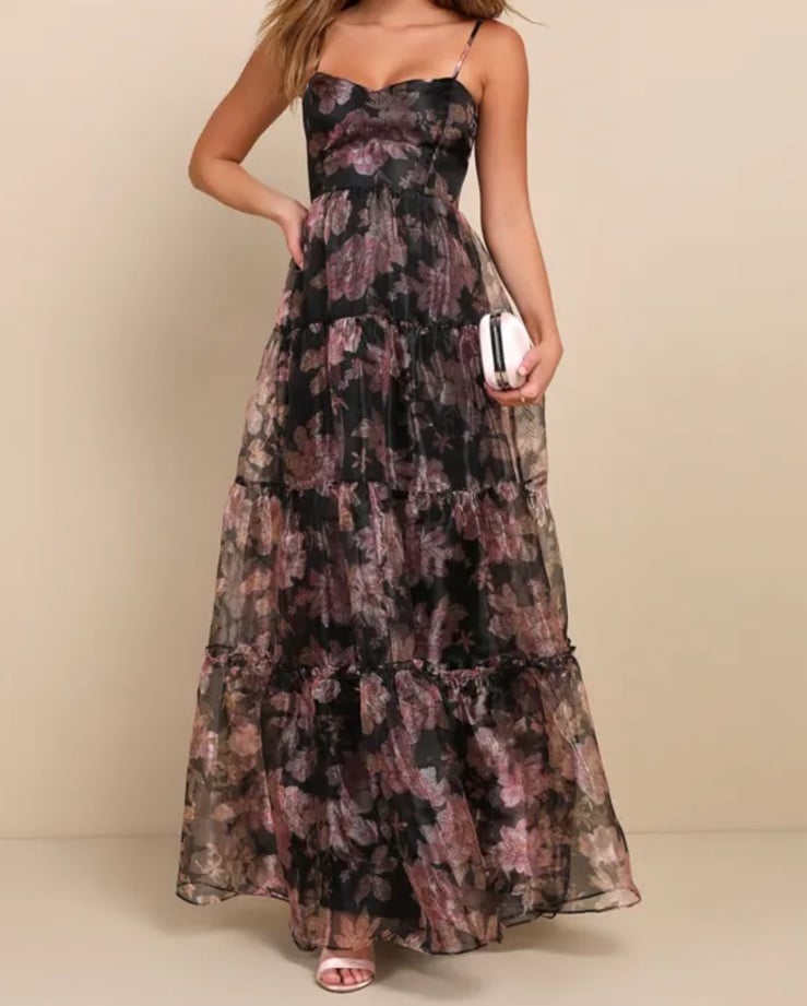Lulus Black Floral Maxi Dress