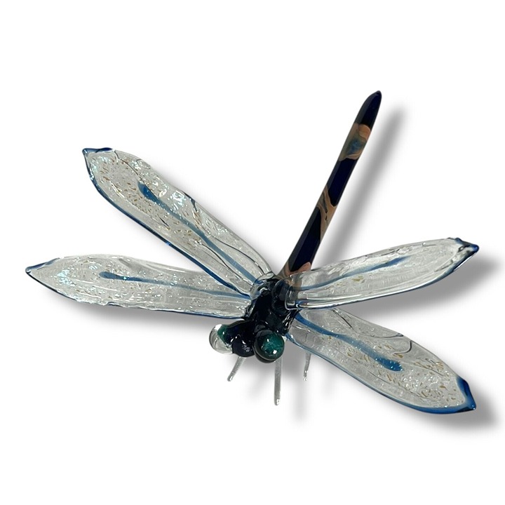 VTG Studio Art Hand Blown Glass Blue Dragonfly Insect 3.75 Dichoric Wings