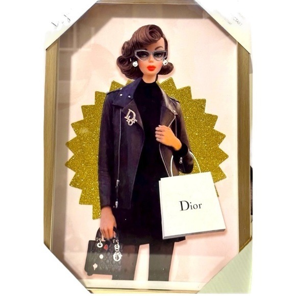 Dior Barbie Framed Wall Art NEW Glass Gold Glitz Glam Hanging