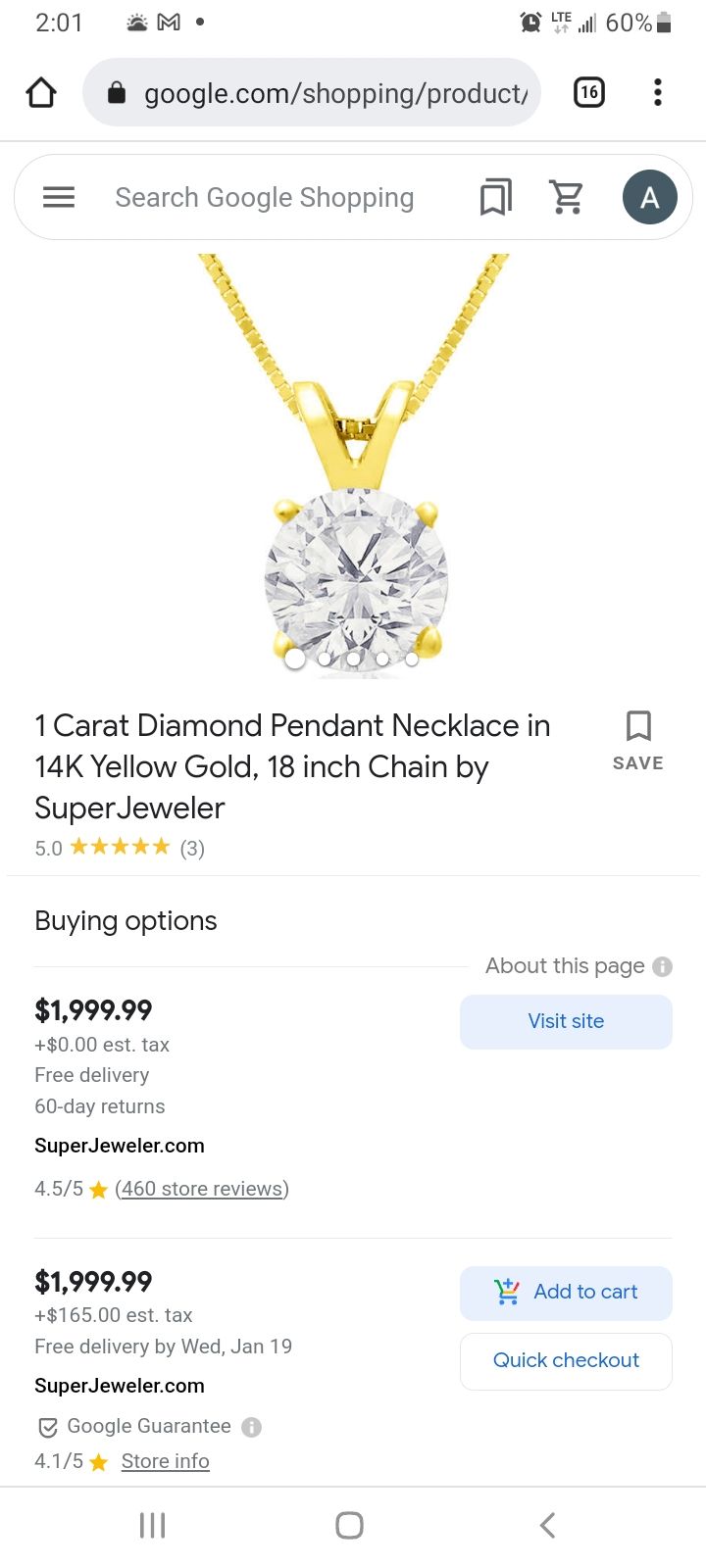 Diamond necklace 14k 1 carat
