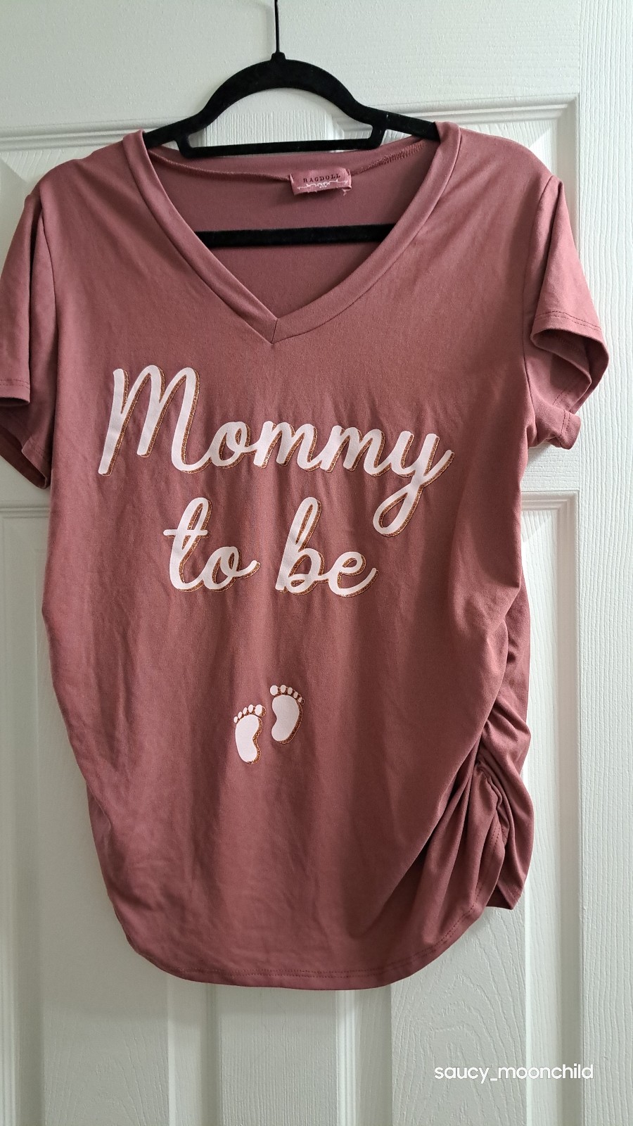 Ragdoll • Mauve Pink Dusty Rose Mommy To Be Ruched Maternity T-Shirt V-Neck