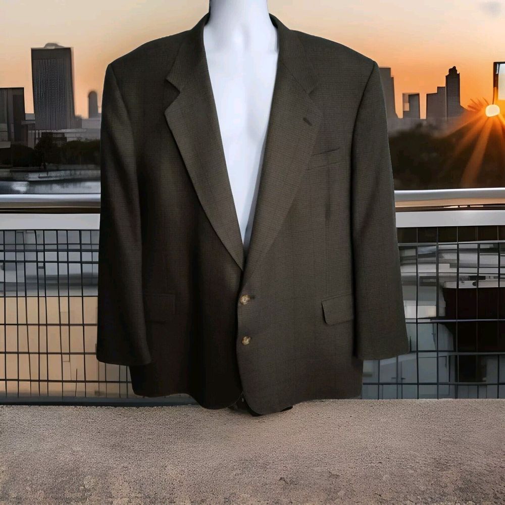 OSCAR DE LA RENTA Blazer Men Brown Black Wool Sport Coat Jacket 50R 3 Button 998