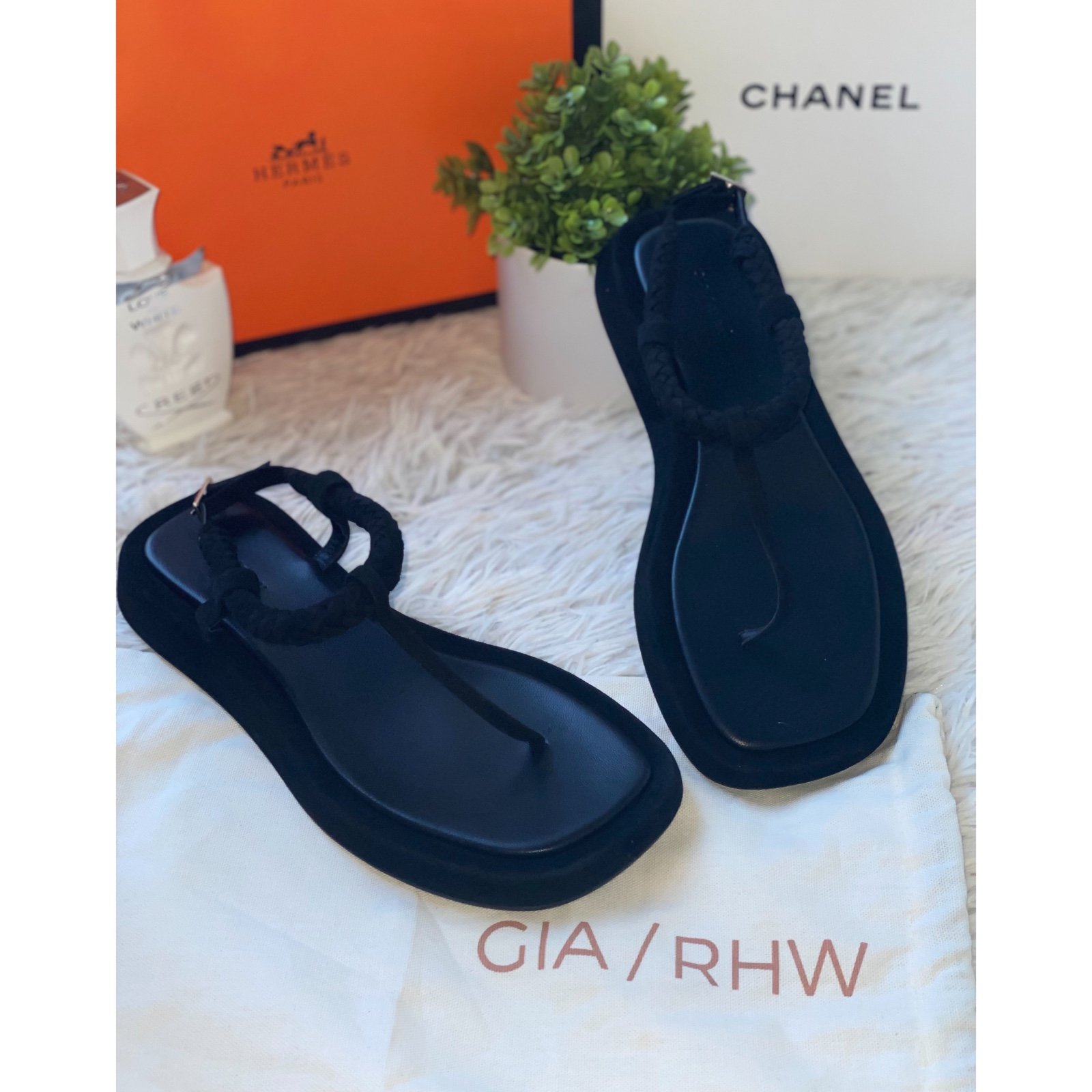 Gia Borghini X RHW Flat Thong Suede Sandals