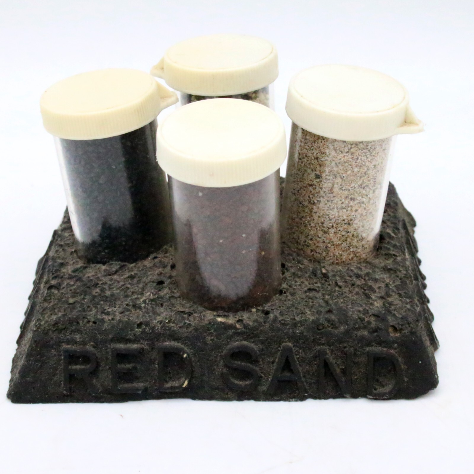 Vintage MidCentury Hawaii Souvenir 4 Vials Of Hawaii Set On Lava Stone Base