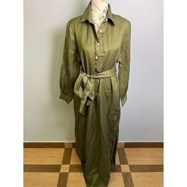 Chloe Kristyn Morgan Maxi Length Henley Dress in Olive NWOT Size M