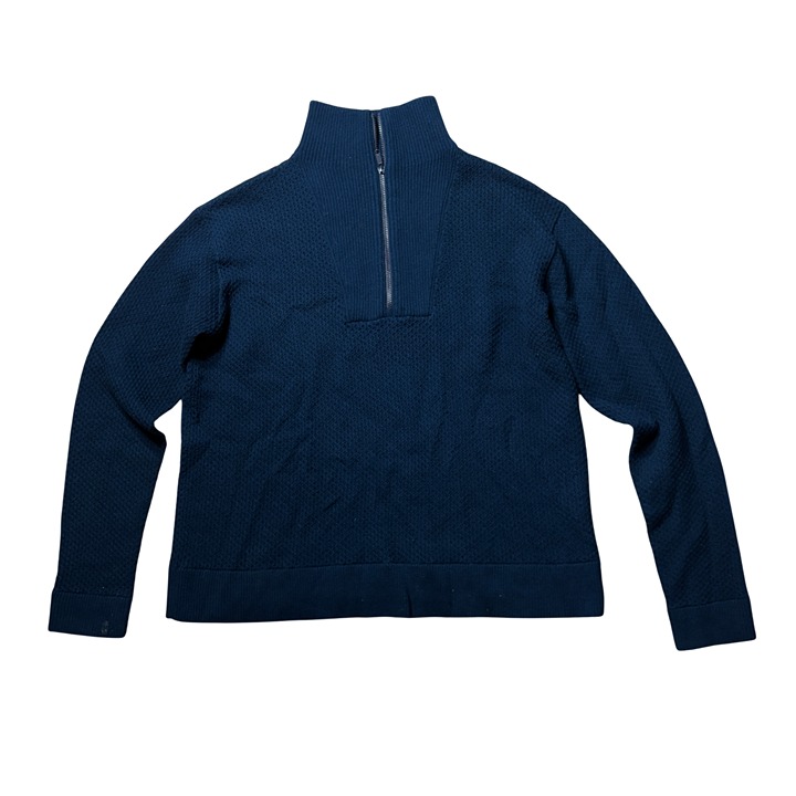 Title Nine Woolicious Waffle 1/4 Zip Sweater navy blue S small merino wool
