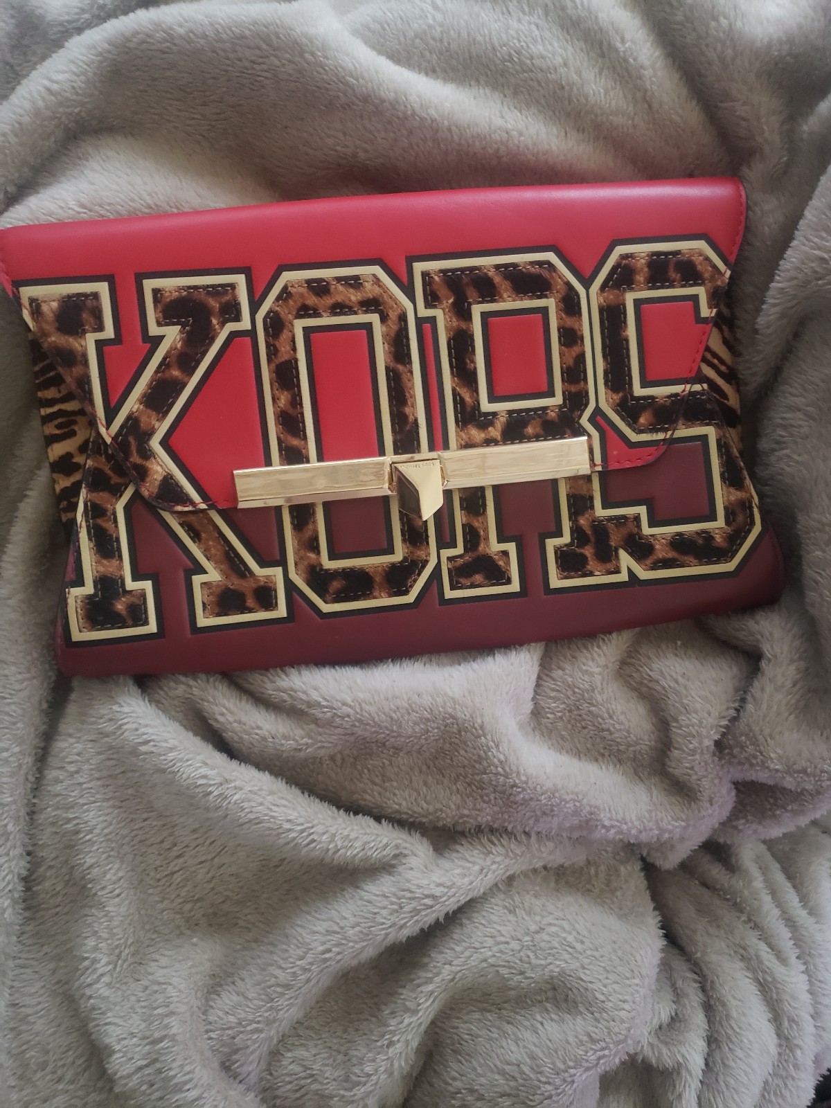 Michael Kors Bekah Calf Hair and Leather Envelope clutch