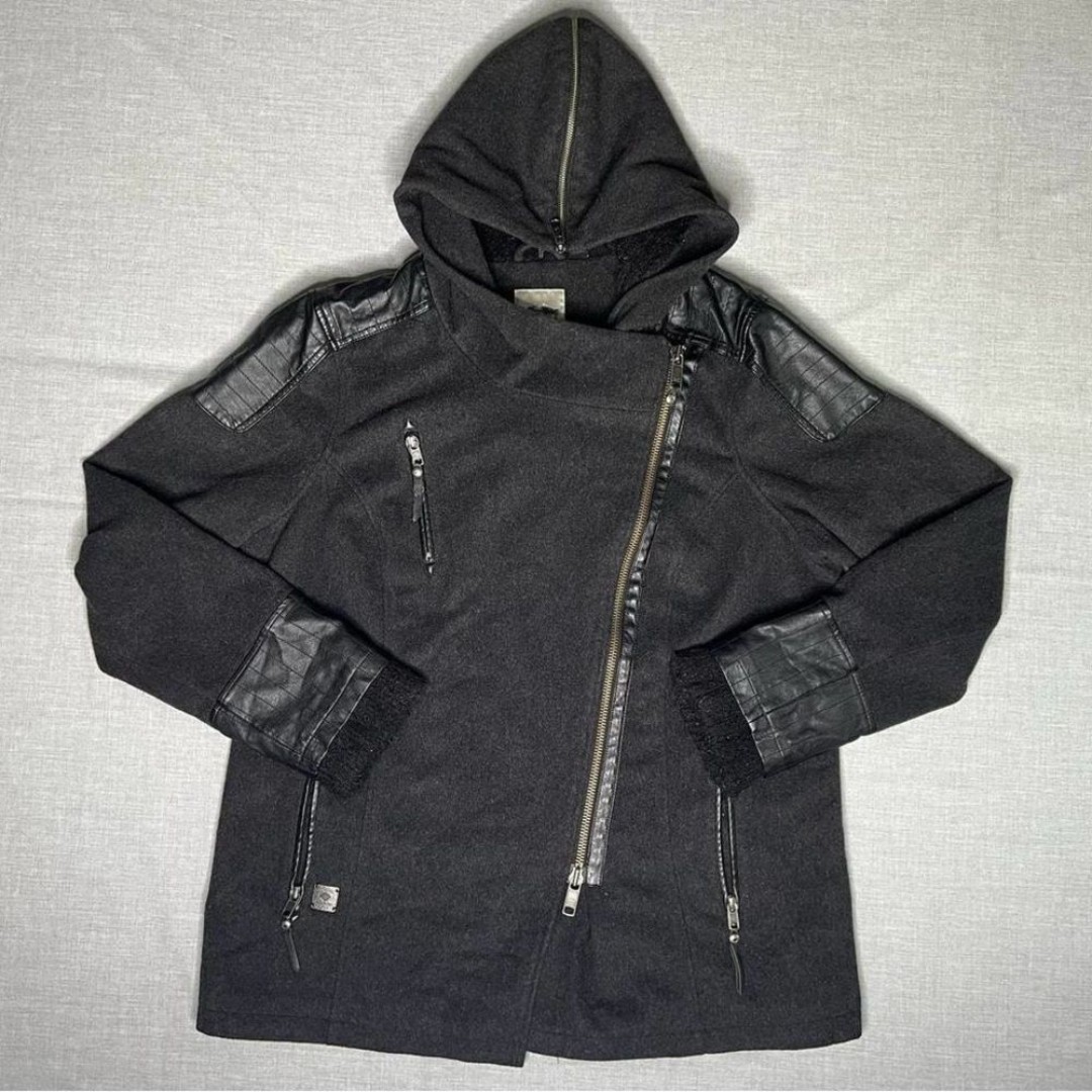 Harley Davidson Full Zip Wool Blend Leather Moto Biker Winter Jacket 2X