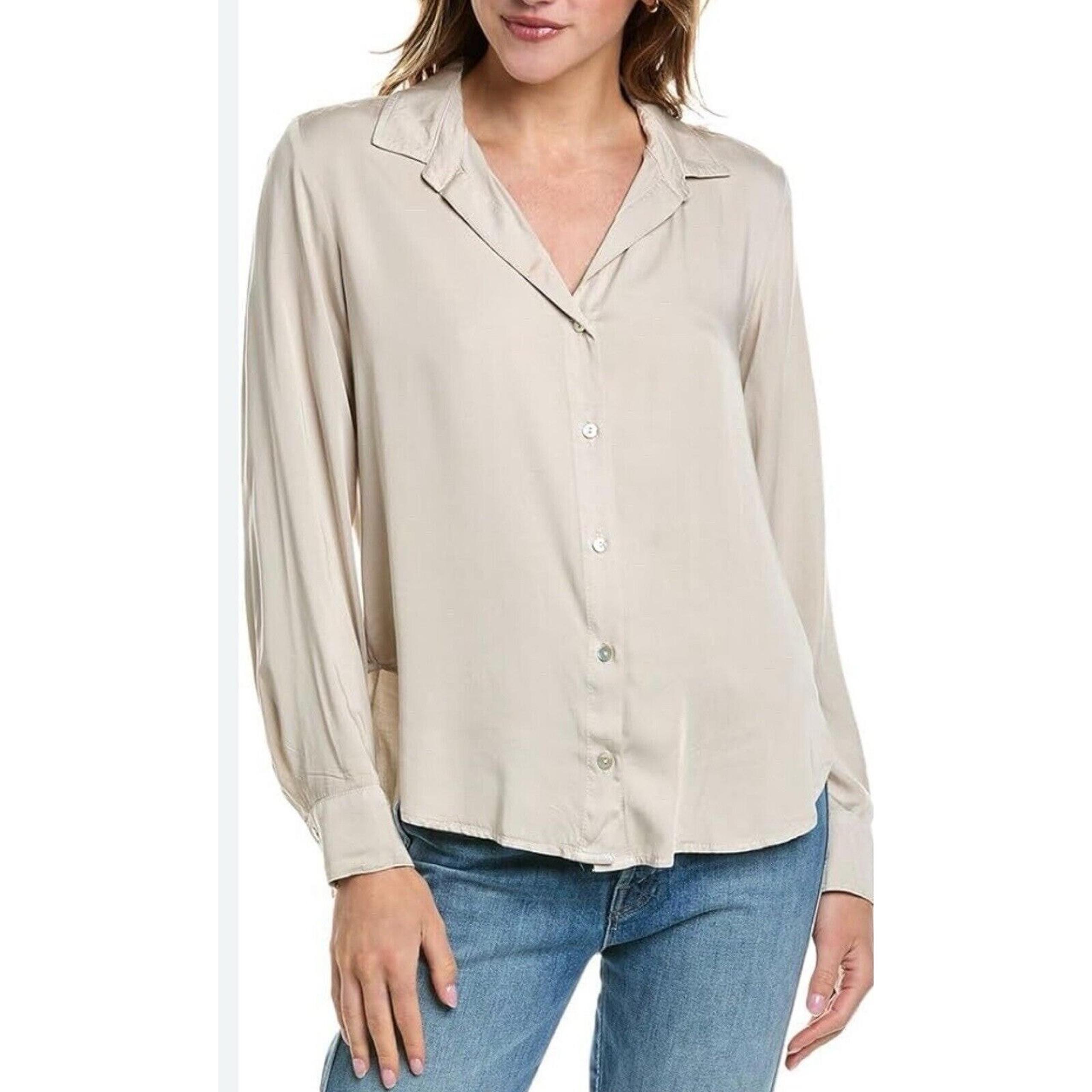 Bella Dahl Flowy Button-Down Shirt Women Size Medium Beige Collared Soft Comfort