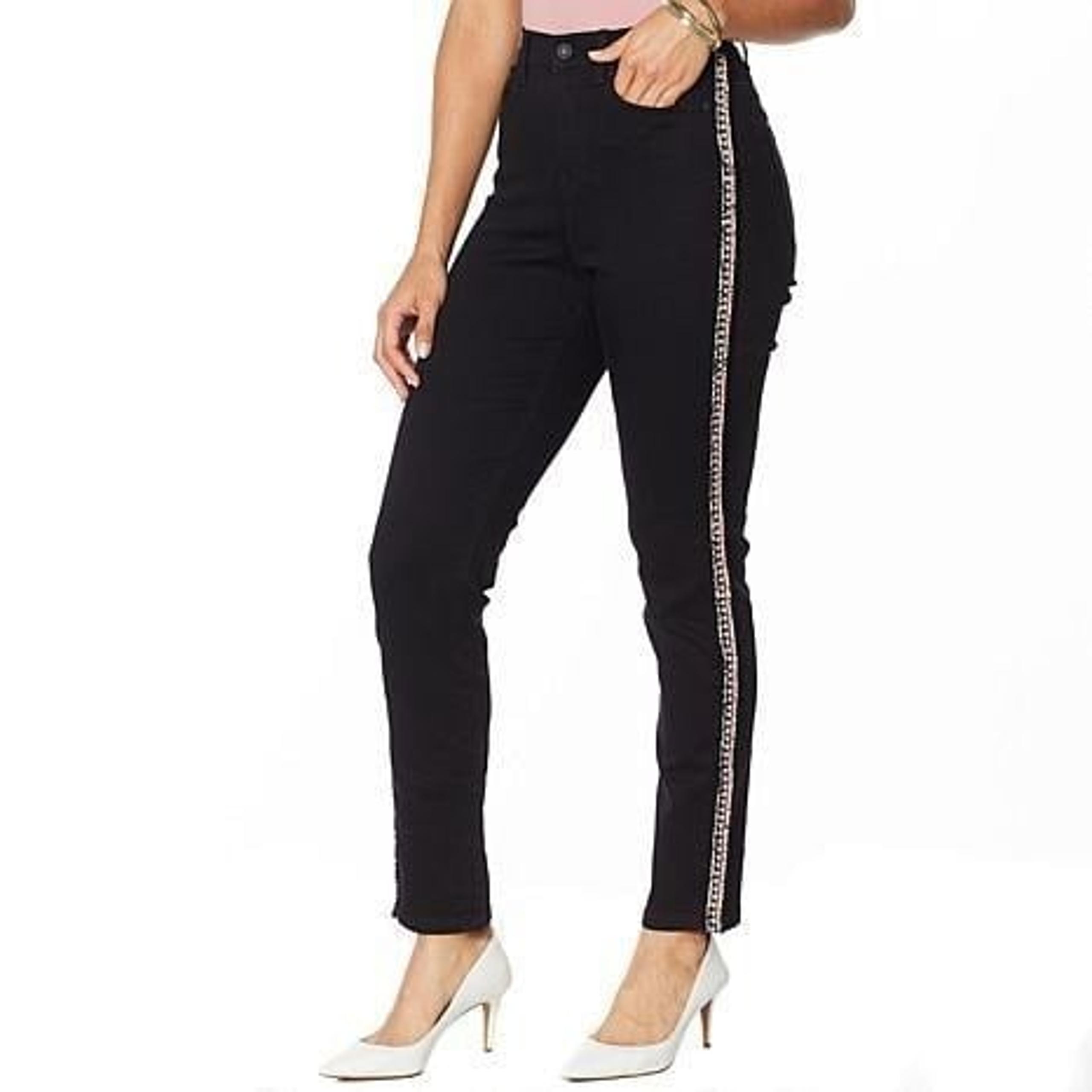DG2 by Diane Gilman Classic Stretch Bouclé Stripe Skinny Jean – Basic Black 4