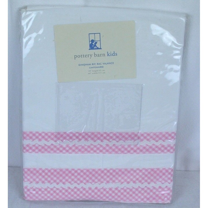 Pottery Barn Kids Gingham Ric Rac Valance Pole Pocket Window Valance 18 x 44