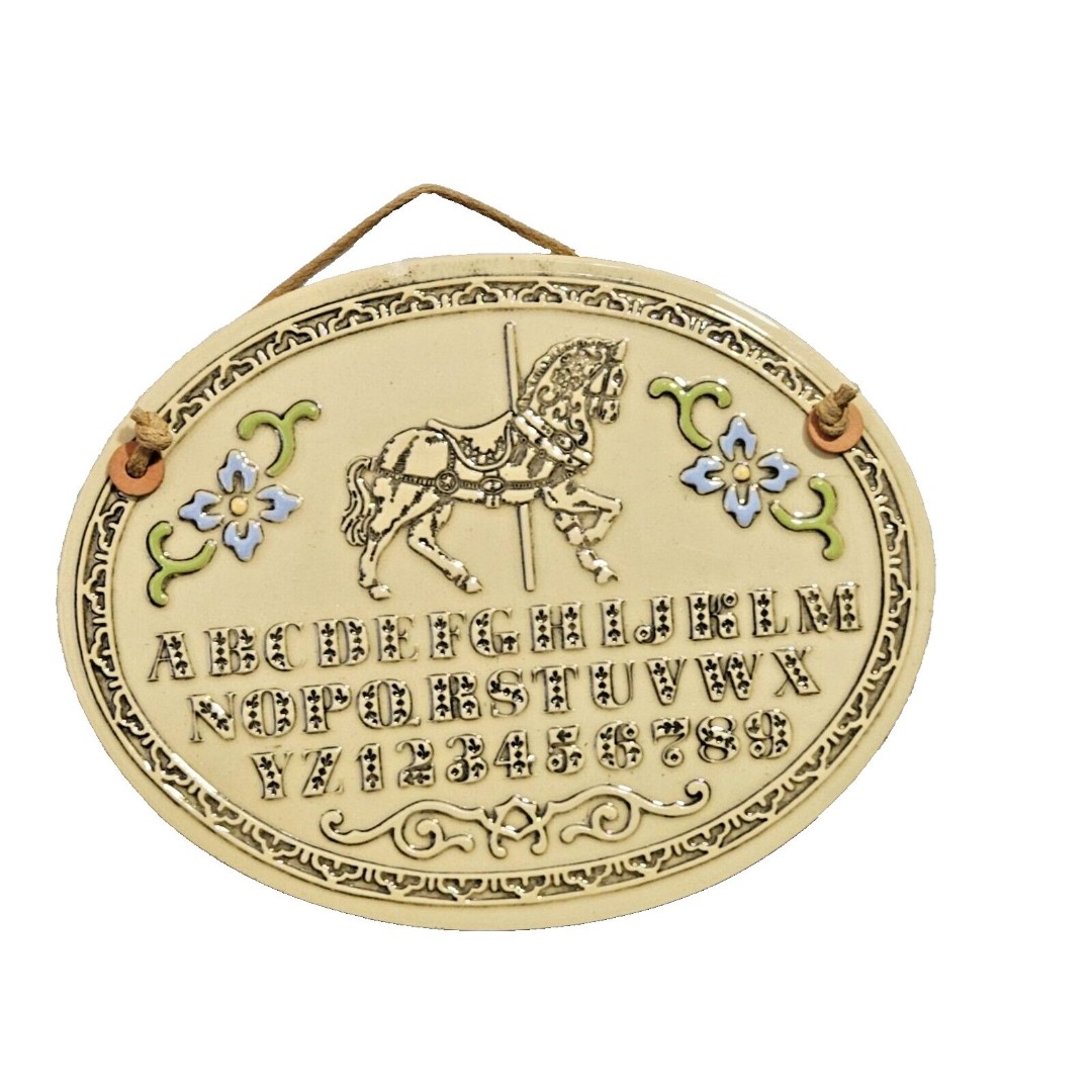 Vintage Ceramic Alphabet Wall Plaque with Carousel Horse Hanging Decorative Sign