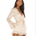 Tularosa Avani Long Sleeve Silky Romper Pink White Floral Ruffle Trim Pockets XS