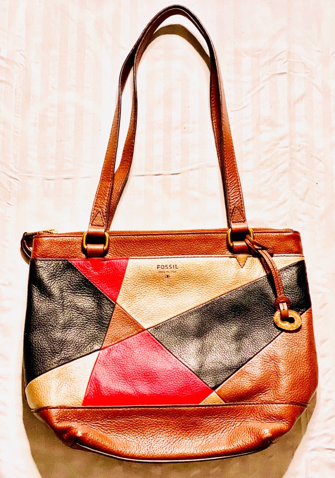 FOSSIL HANDBAG Leather Suede Patchwork M