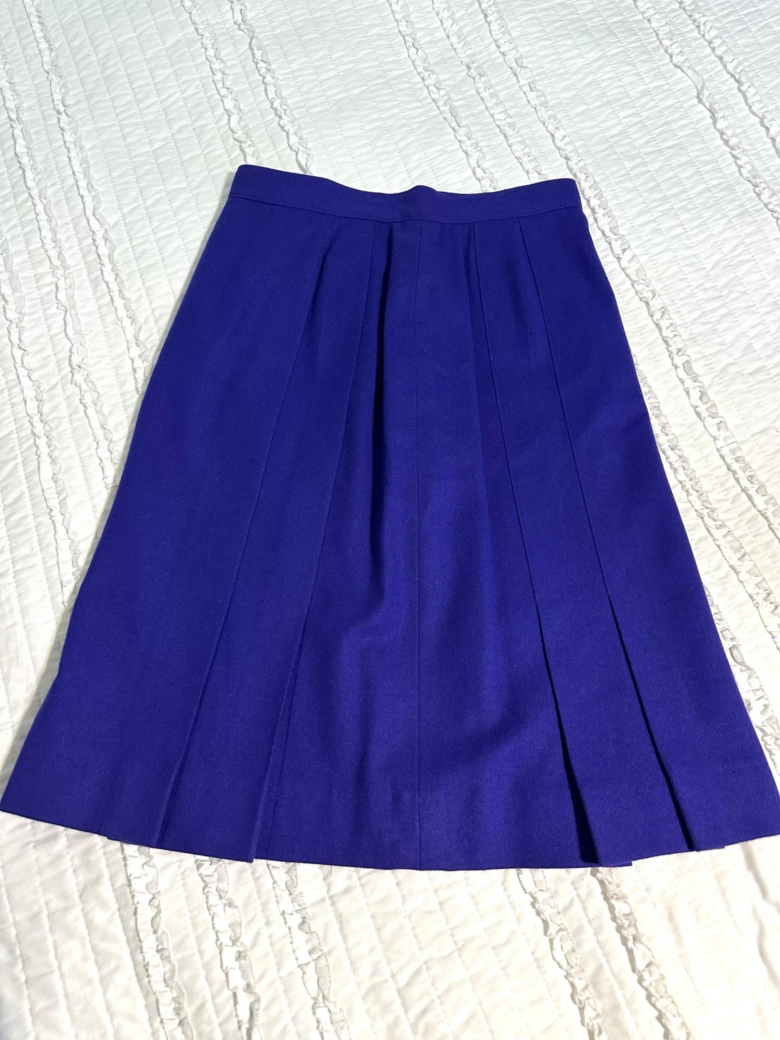 Vintage Pendleton Virgin Wool A-line Midi Skirt USA Size 12 Petite Pleats Blue