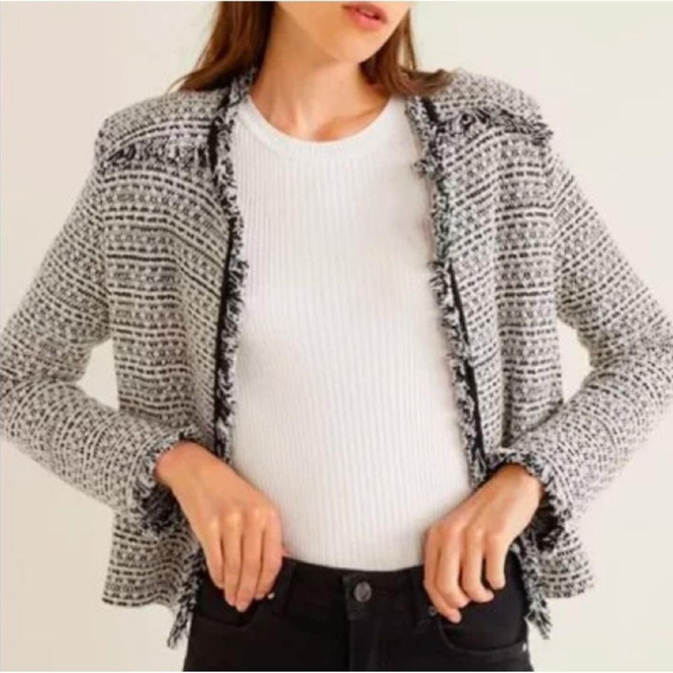 MNG Mango Balboa Tweed Sweater Jacket Blazer Women's US Size XS Career Office