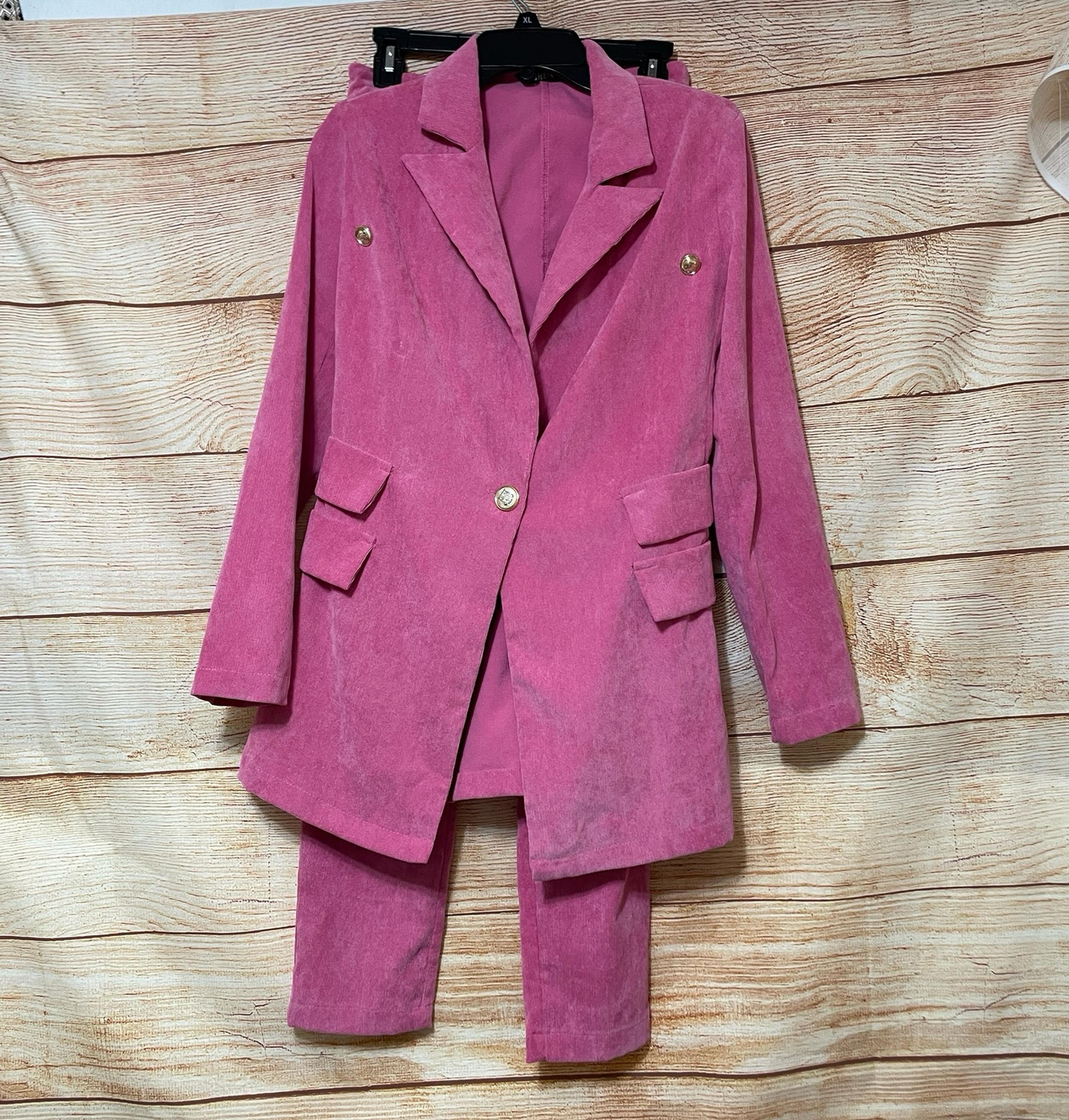 Shein Women's Unity Single Button Flap Detail Blazer & Pants Pink Size XS