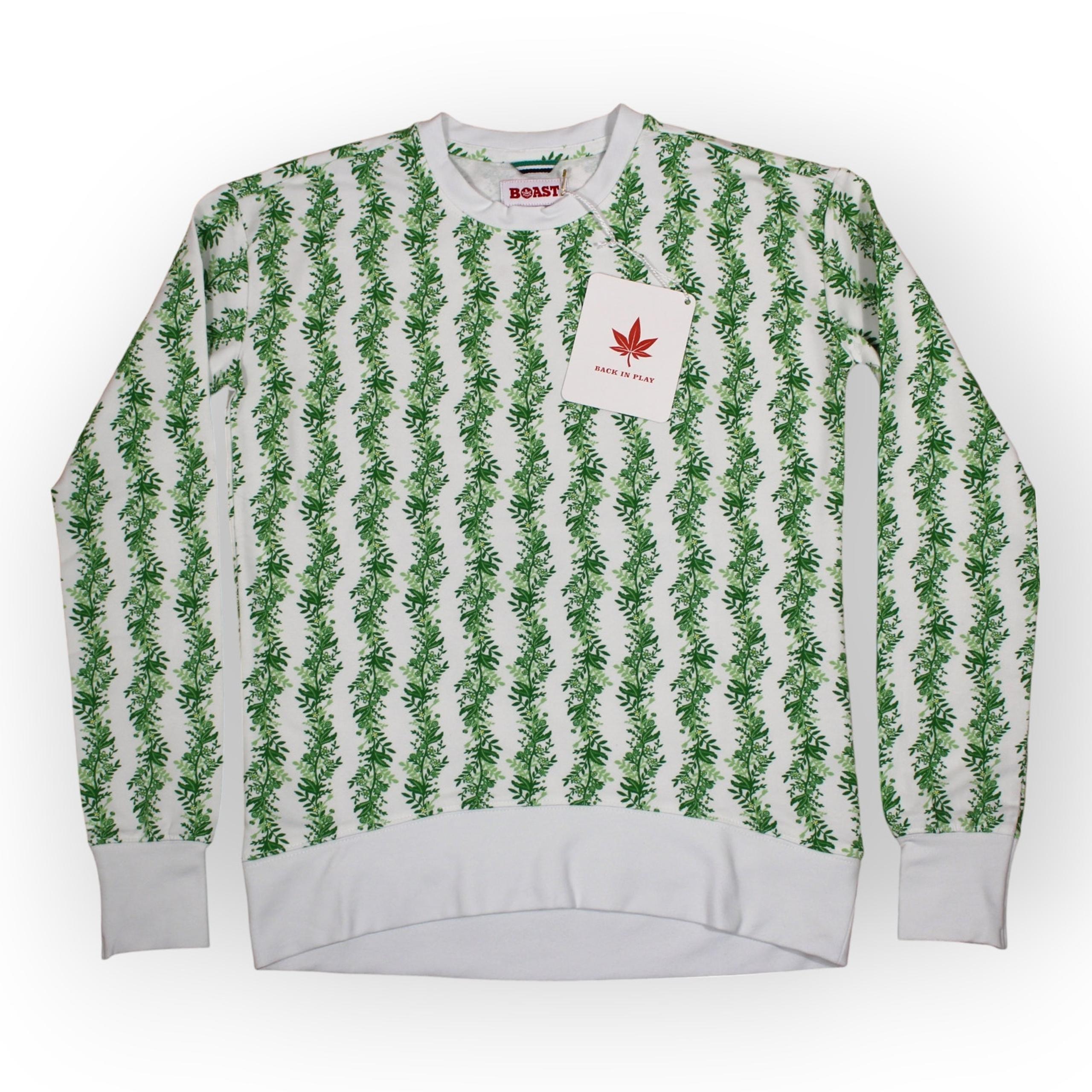BOAST XS Women Tennis Floral Sweatshirt White KellyGreen Vines Rackets FREE SHIP