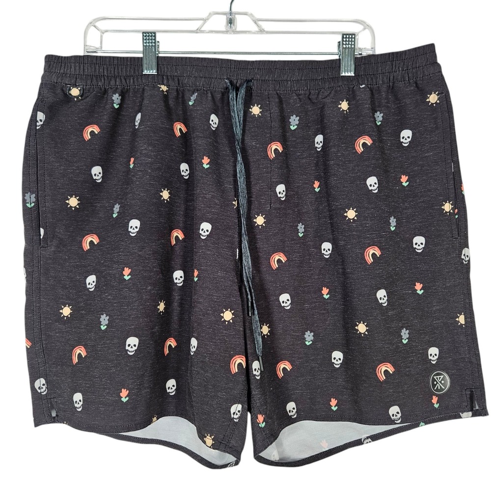 Roark Boardshorts Trunks XXL Shorey Calavera 16 Elastic Waist Drawstring Black